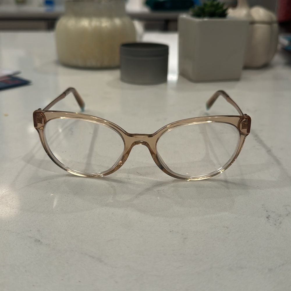 Tiffany & Co frames. Champagne/rose/clear with rose gold arms.